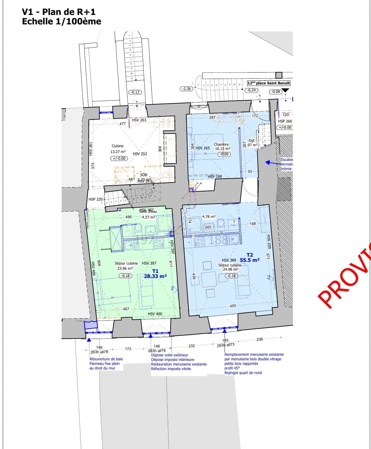 Plan — T2 de 55 m² dans le cloître Saint-Benoît