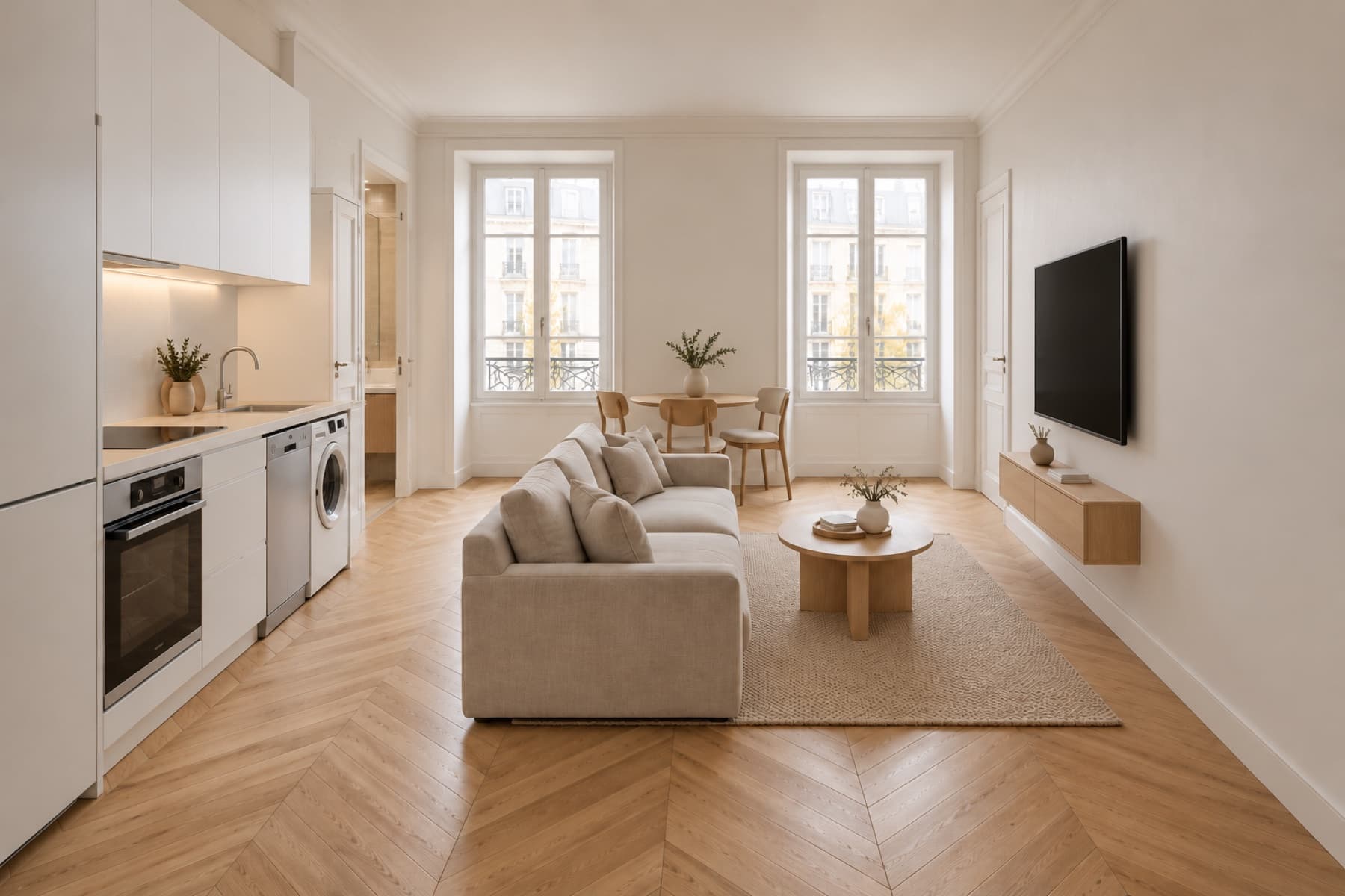 Projection du séjour avec cuisine ouverte — lot 2