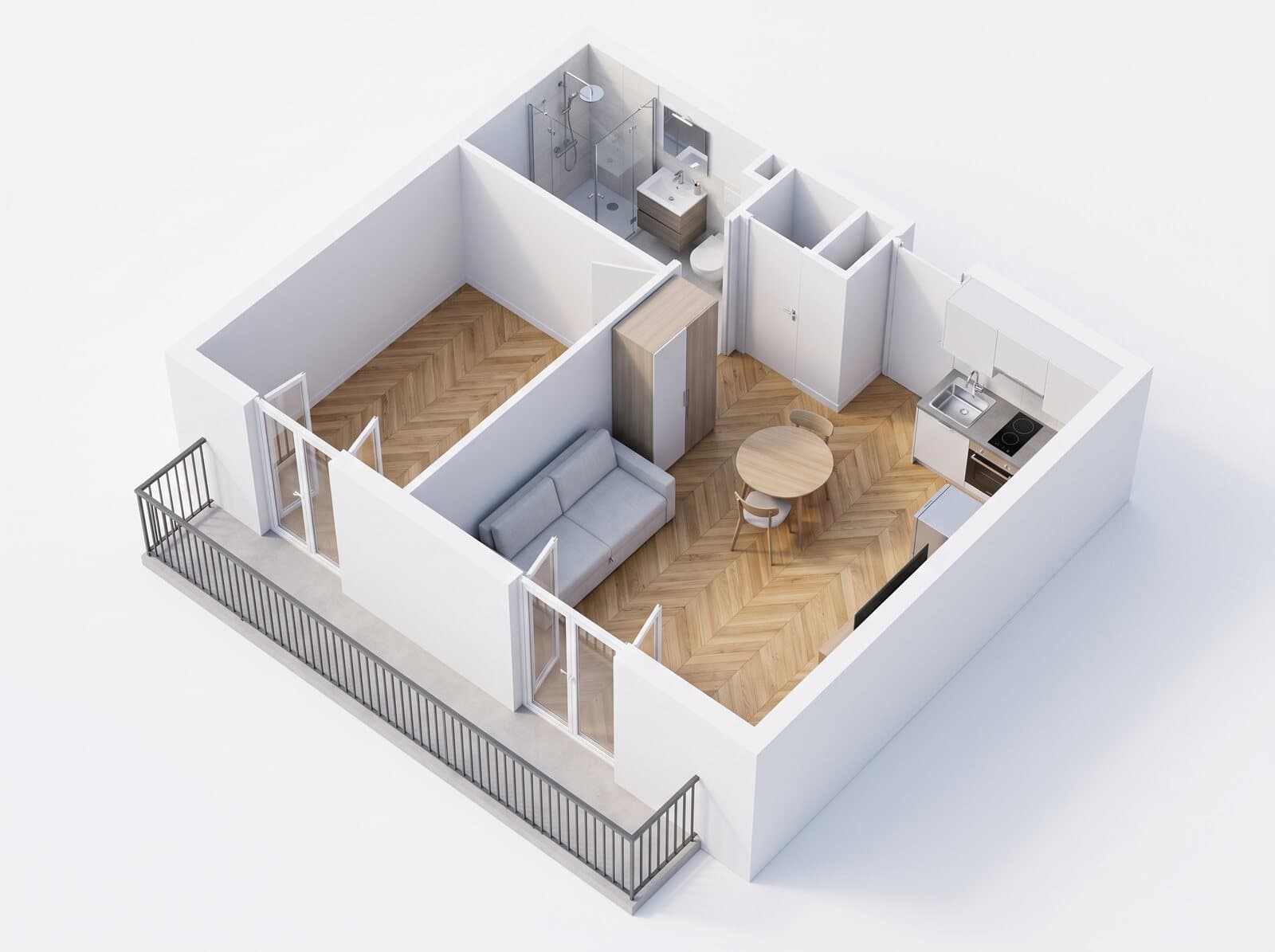 Plan 3D meublé du lot 4 — vue isométrique